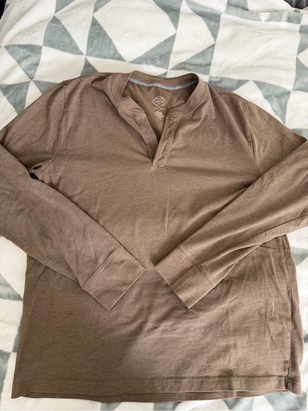 St. John's Bay Men's Long-Sleeve Henley in Taupe Brown